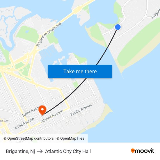 Brigantine, Nj to Atlantic City City Hall map