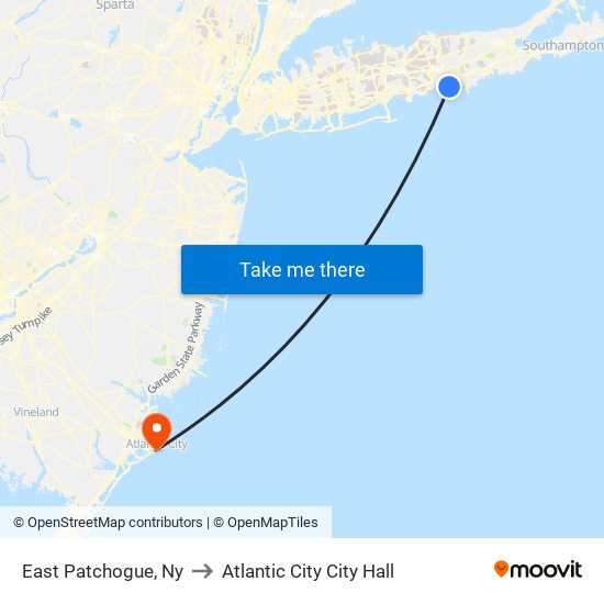 East Patchogue, Ny to Atlantic City City Hall map