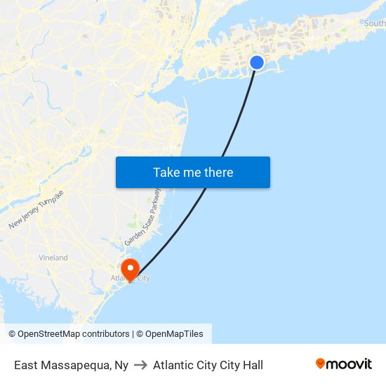 East Massapequa, Ny to Atlantic City City Hall map