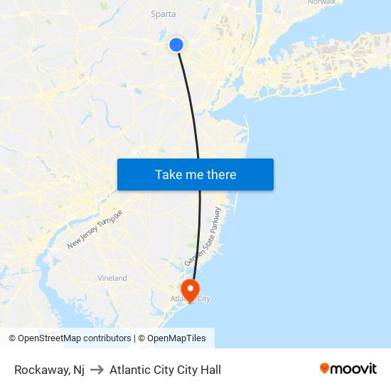 Rockaway, Nj to Atlantic City City Hall map