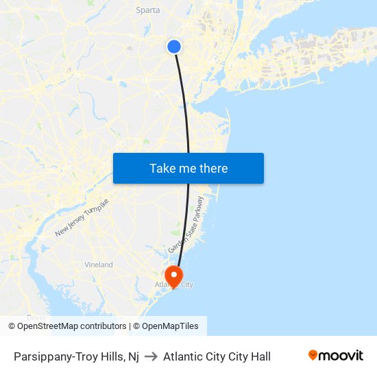 Parsippany-Troy Hills, Nj to Atlantic City City Hall map