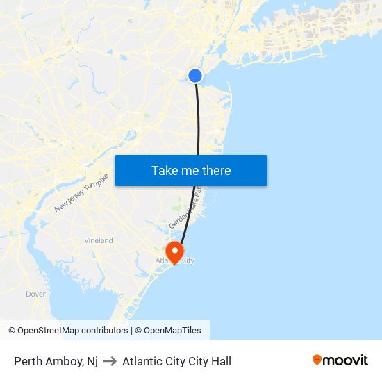 Perth Amboy, Nj to Atlantic City City Hall map