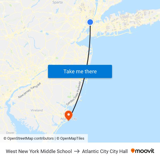 West New York Middle School to Atlantic City City Hall map