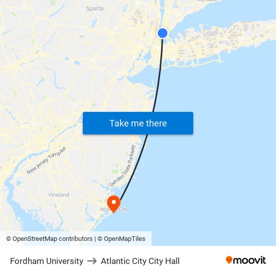 Fordham University to Atlantic City City Hall map