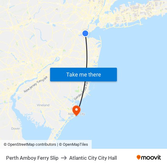 Perth Amboy Ferry Slip to Atlantic City City Hall map