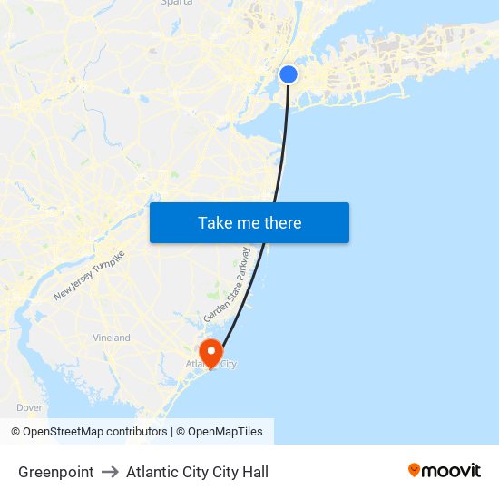 Greenpoint to Atlantic City City Hall map