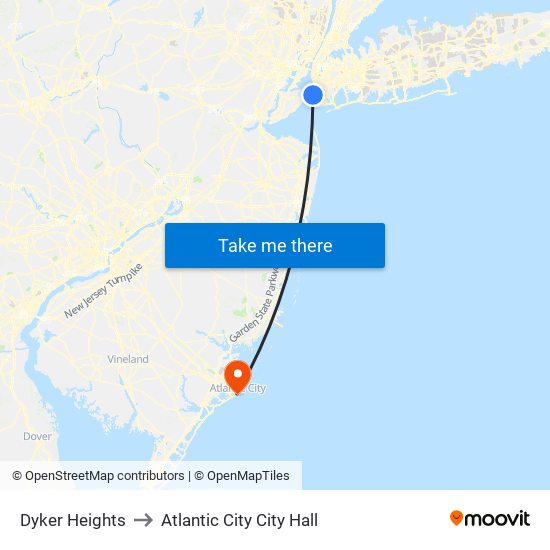 Dyker Heights to Atlantic City City Hall map