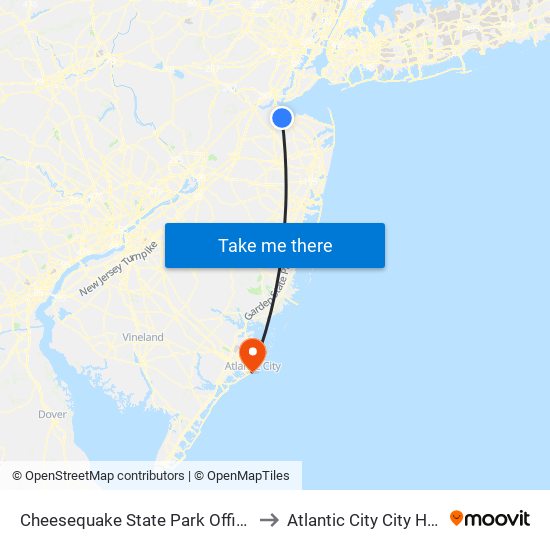 Cheesequake State Park Office to Atlantic City City Hall map