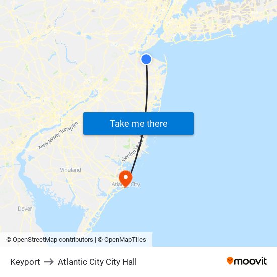 Keyport to Atlantic City City Hall map