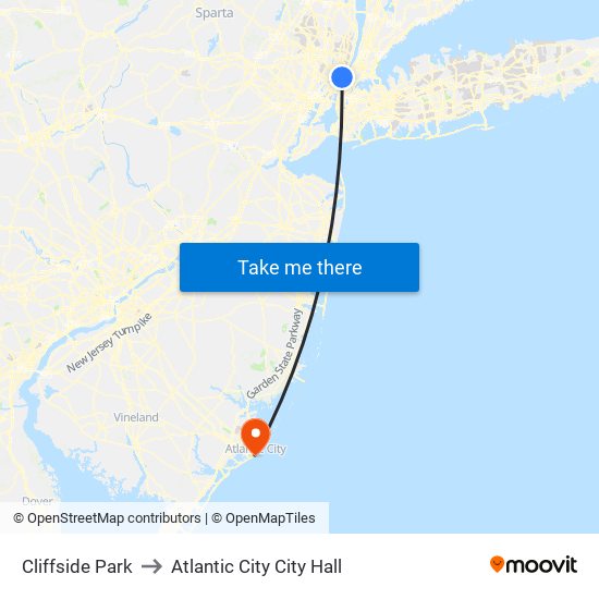Cliffside Park to Atlantic City City Hall map