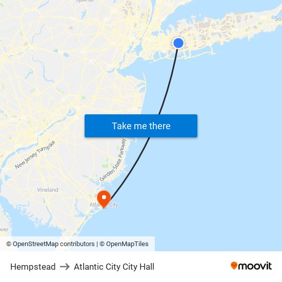 Hempstead to Atlantic City City Hall map