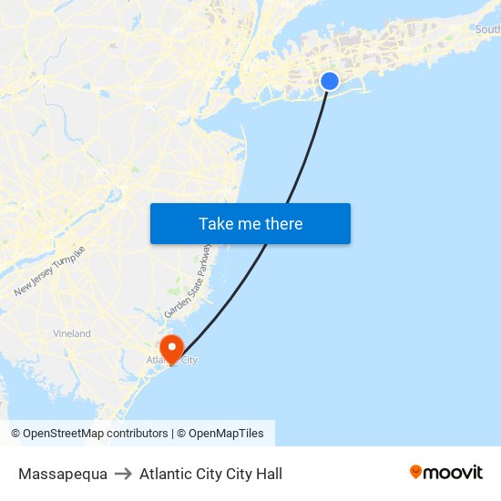 Massapequa to Atlantic City City Hall map