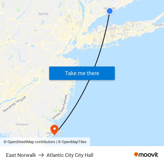 East Norwalk to Atlantic City City Hall map