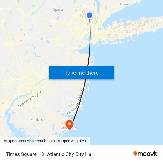 Times Square to Atlantic City City Hall map