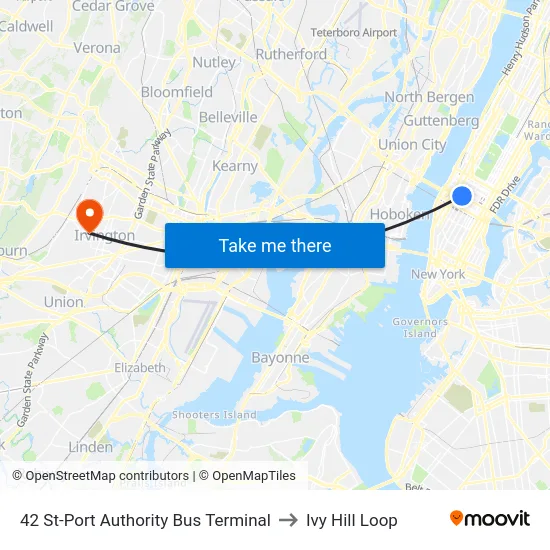 42 St-Port Authority Bus Terminal to Ivy Hill Loop map