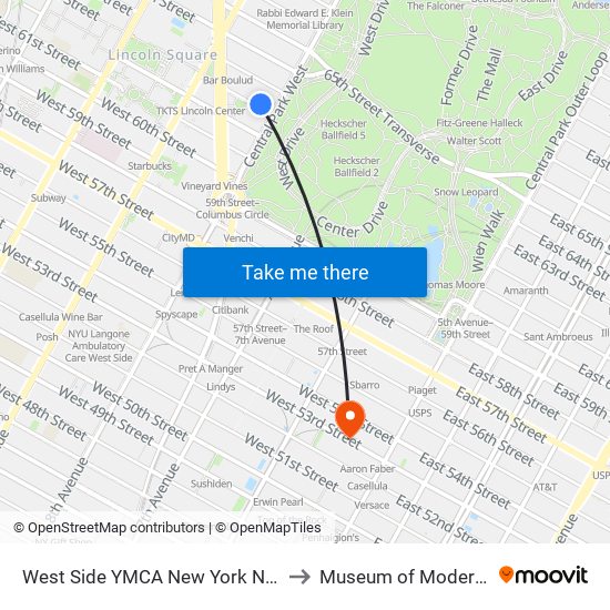 West Side YMCA New York NY USA to Museum of Modern Art map