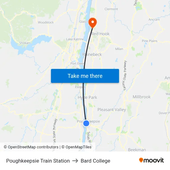 Poughkeepsie Train Station to Bard College map