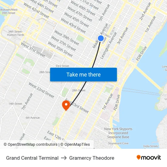 Grand Central Terminal to Gramercy Theodore map