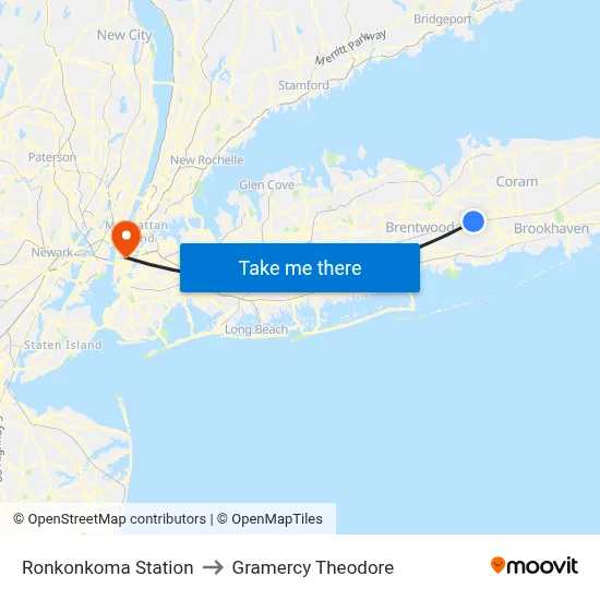 Ronkonkoma Station to Gramercy Theodore map