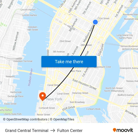 Grand Central Terminal to Fulton Center map