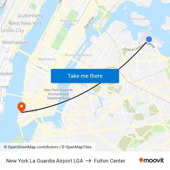 New York La Guardia Airport LGA to Fulton Center map