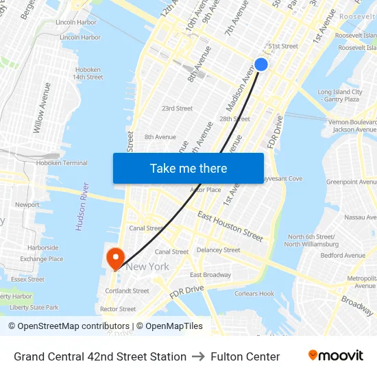 Grand Central 42nd Street Station to Fulton Center map