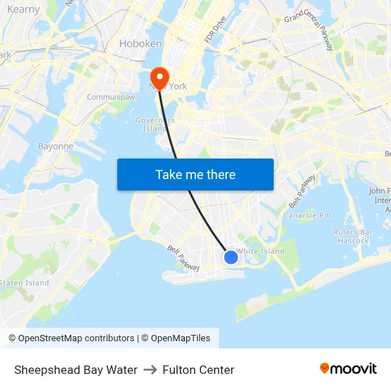 Sheepshead Bay Water to Fulton Center map