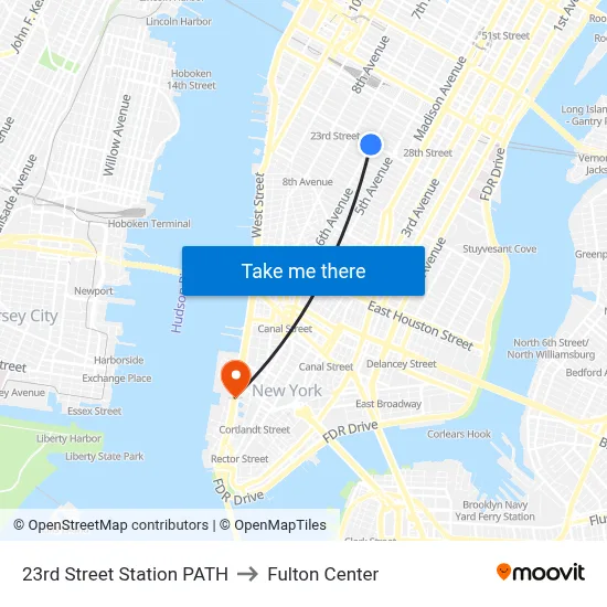 23rd Street Station PATH to Fulton Center map