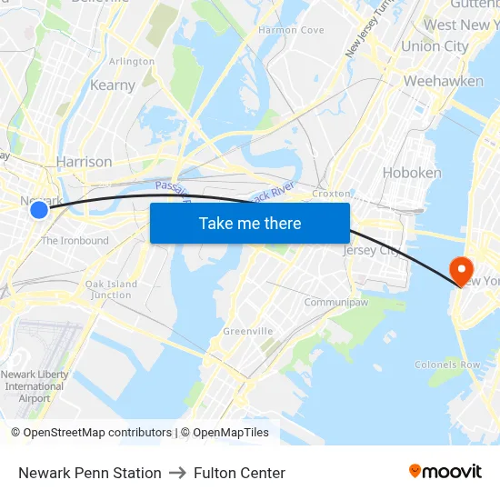 Newark Penn Station to Fulton Center map