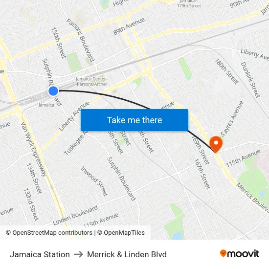 Jamaica Station to Merrick & Linden Blvd map