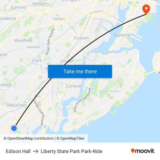 Edison Hall to Liberty State Park Park-Ride map