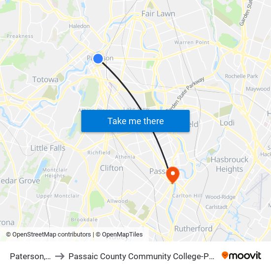 Paterson, Nj to Passaic County Community College-Passaic map