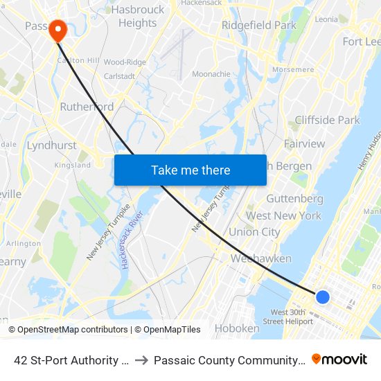 42 St-Port Authority Bus Terminal to Passaic County Community College-Passaic map