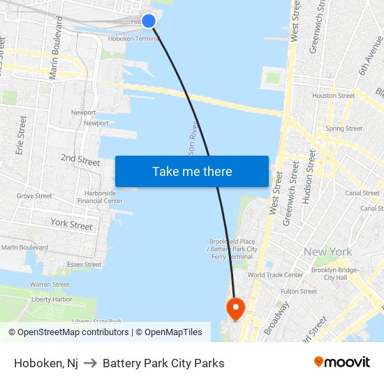 Hoboken, Nj to Battery Park City Parks map