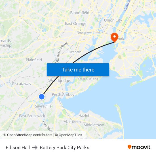 Edison Hall to Battery Park City Parks map