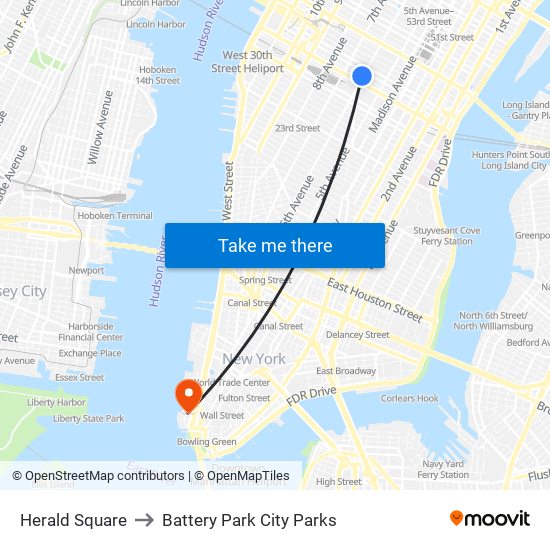 Herald Square to Battery Park City Parks map