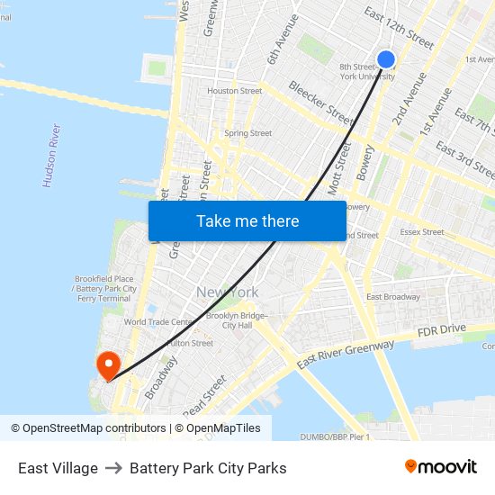 East Village to Battery Park City Parks map