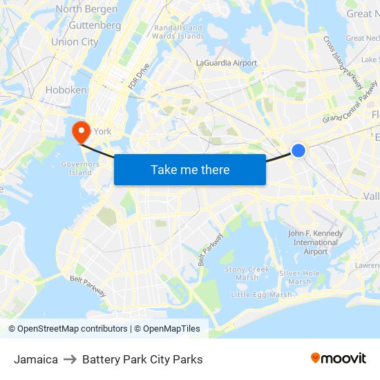 Jamaica to Battery Park City Parks map