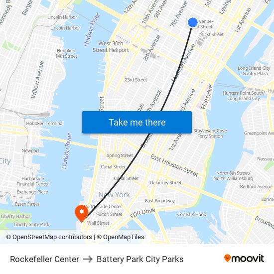 Rockefeller Center to Battery Park City Parks map