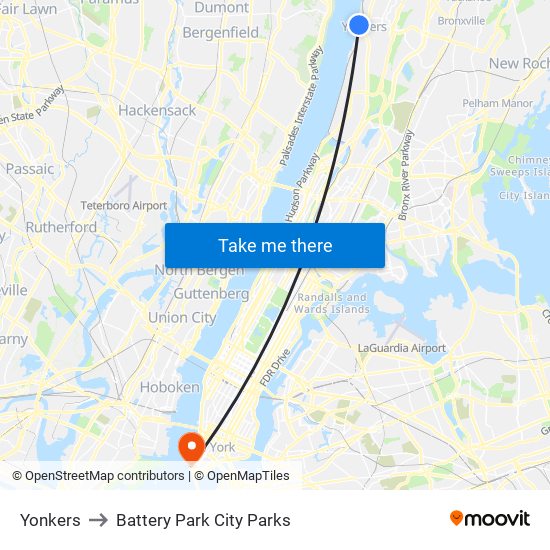 Yonkers to Battery Park City Parks map