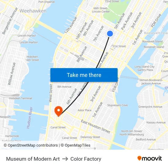 Museum of Modern Art to Color Factory map