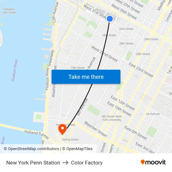 New York Penn Station to Color Factory map