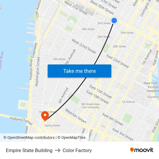 Empire State Building to Color Factory map
