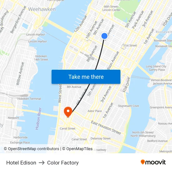 Hotel Edison to Color Factory map
