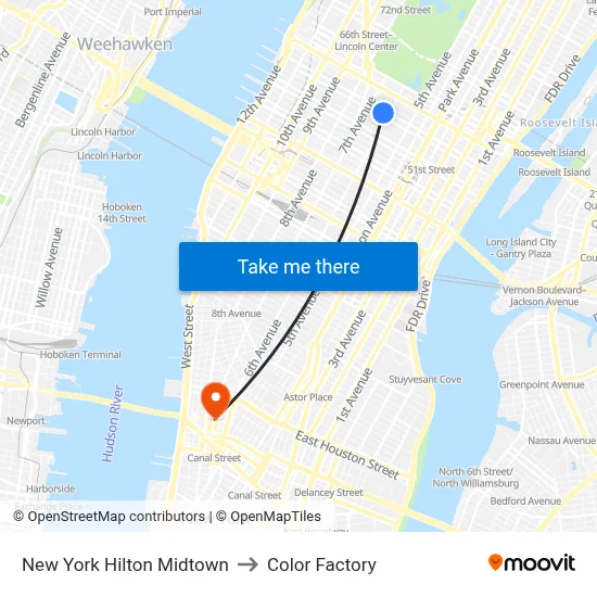 New York Hilton Midtown to Color Factory map