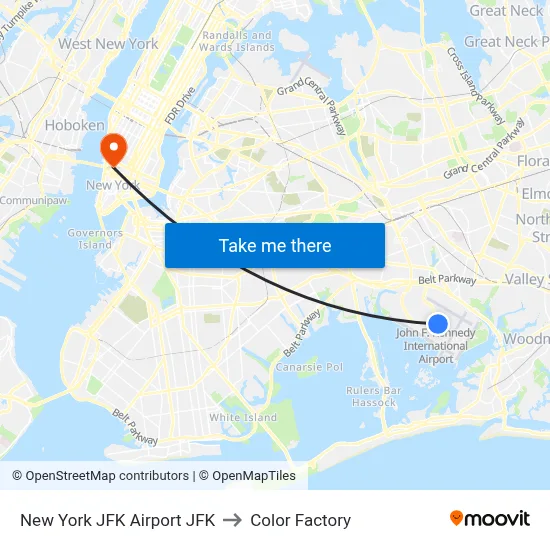 New York JFK Airport JFK to Color Factory map
