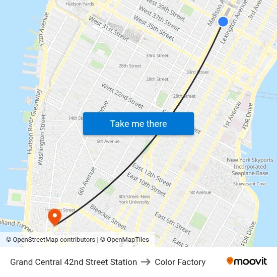 Grand Central 42nd Street Station to Color Factory map