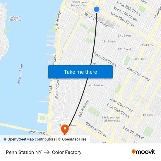 Penn Station NY to Color Factory map