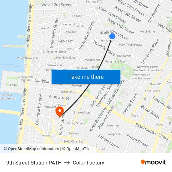 9th Street Station PATH to Color Factory map