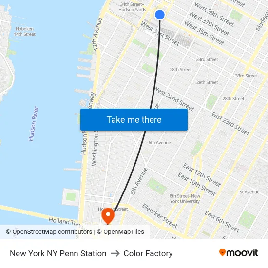 New York NY Penn Station to Color Factory map